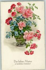 Der lieben Mutter Blumenvase Rosen Vergissmeinnicht Verlag Dondorf Muttertag