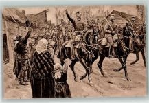 Tschenstochau Czestochowa Der große Krieg 1914/15 Unsere Ulanen besetzen Czenstochau Feldpost WK I Bayer. Res.-Art. 14 Wohlfahrts-Karte des Reichsverband zur Unterstützung deutscher Veteranen EV sign Curt Schulz Kriegsschauplatz Künstlerkarte