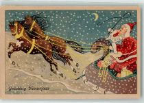 Pferdeschlitten Gelukkig Nieuwjaar Weihnachtsmann Künstlerkarte