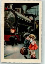 Abschied Koffer Taschentuch Paar Dampflokomotive