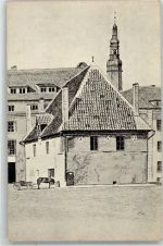 Tallinn Reval Künstlerkarte die grosse Waage auf dem Markt Turm der Heiligengeist Kirche