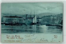 Rijeka Fiume 1899 Mondschein Hafen Segelschiff