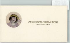 Mädchen hat einen Blumenkranz im Haar Künstlerkarte e2 Namenstag KEINE AK