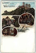 99510 O5321 Wartburg Lithographie Eingang zur Burg Lutherstube Ruestsaal