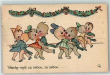 Vsecky mysi za sebou, za sebou Tanz Babys Humor 1920 Künstlerkarte