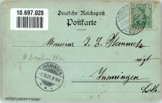 74747 W6963 Merchingen , Baden 1901 Gebrauchsspuren Gruß aus dem Schwarzwald Ort lt. Stempel