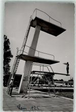 32657 W4920 Lemgo FOTO KEINE AK Schwimmbad Sprungturm Ort handschriftlich
