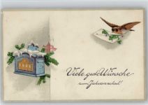 Vogel mit einem Brief im Schnabel - Neujahr - Litho - 1917 AK Briefkasten