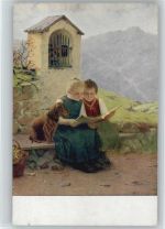 Bilderbuch lesen - Dacke auf der Bank - Wegekreuz - Verlag Seemann Nr. 130 - Künstler sign Kleehaas E. A. Seemann