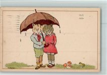 Serie 340-4 Katzenpaar unter einem Regenschirm - Stempelspuren Philipp, F. 1919
