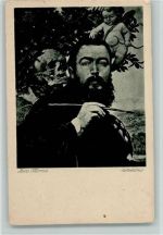 Selbstbildnis, Amor, Totenschädel Thoma, H. Künstlerkarte