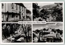 55606 W6570 Dhaun - Gasthaus Zur Burg Blick von Schloss Dhaun z. Brunkenstein Horlebeins Burgterrassen