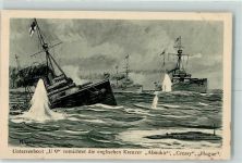 Unterseeboot U 9 vernichtet engl. Kreuzer sign. M. Saltzmann AK U-Boot Künstlerkarte