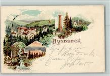77815 W7580 Hundseck , Baden 1899 Lithographie Ortsansichten Aussichtsturm Wasserfall