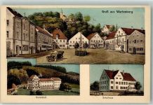 85447 W8059 Wartenberg , Oberbay Gebrauchsspuren Kuranstalt Schulhaus Oldtimer Lithographie