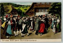 Tanz Trachten Schwarzwaldhaus Volksleben Schwarzwald 1910 Prägedruck