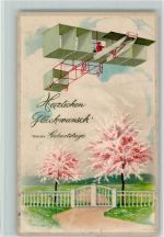Geburtstag - AK Glückwunsch Flugzeug Prägedruck