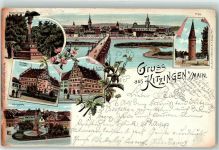 97318 W8710 Kitzingen 1897 Lithographie Kaiser Denkmal Rathaus Königplatz Folterturm