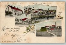 89293 W7919 Kellmünz a d Iller 1890 - Gasthaus Brauerei zur Krone Kirche Blumen Gruss