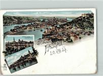 94032 W8390 Passau Lithographie Donaubrücke Schiff Innstadt Kirche Turm