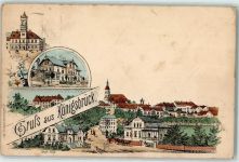 01936 O8293 Königsbrück 1895 Lithographie Vorläufer Park-Villa Rathaus Hotel zum Bahnhof