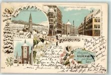 W7800 Freiburg im Breisgau Gruss aus Kaiserstraße Städteglückwunsch Neujahr AK Winterlitho 1897 Lithographie / Künstlerkarte
