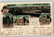 03238 O7980 Finsterwalde 1899 Lithographie / Mondschein Kriegerdenkmal Post Bahnhof