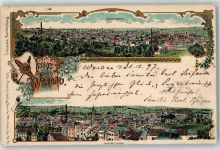 08412 O9620 Werdau , Sachs 1898 Lithographie Südlicher und Nördlicher Stadtteil