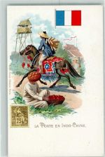 Lithographie berittener Postbote Indo-China