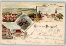 73072 W7322 Donzdorf Lithographie Marktplatz Rathaus Messelberg Scharfenschloß Kirche