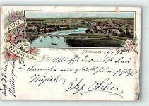 45525 W4320 Hattingen , Ruhr 1897 Lithographie Ruhrbrücke