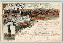 55232 W6508 Alzey 1897 Lithographie Seminar Burgruine Kriegerdenkmal