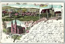 37115 W3408 Duderstadt , Niedersachs 1897 Lithographie Klosterkirche Pensionat Rathaus