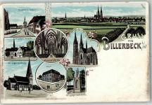 48727 W4425 Billerbeck , Westf Lithographie St. Ludgerusbrunnen St. Johanneskirche Dom St. Ludgeri Hospital