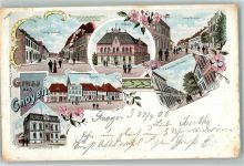 17179 O2052 Gnoien 1900 Gebrauchsspuren Lithographie Rathaus Großherzl. Amtsgericht Erh. II Kl. Riß