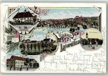 88471 W7958 Laupheim 1899 Lithographie Gasthaus zur Post Schloßberg Rathaus Stadtwappen Hl. Grabkapelle