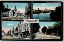 Sprottau Szprotawa 1917 Foto AK Rathaus Marktplaz Herrenstrasse Feldpost WK I