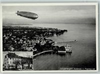 88085 W7994 Langenargen Foto AK Fliegeraufnahme Zeppelin-Luftschiff über dem Bodensee Gasthaus zur Krone
