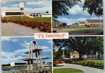 23812 W2362 Wahlstedt - Schwimmbad Sprungturm Uhr Straße Auto Blumen