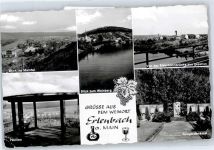 63906 W8765 Erlenbach a. Main - Blick ins Maintal, Pavillon, Kriegerdenkmal, Blick von Eisenbahnbrücke, Blick zum Weinberg