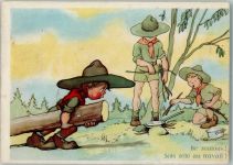 Schweizer Pfadfinder - Humor - Feuerstelle Pfadfinder 1956 Künstlerkarte