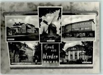 14542 O1512 Werder Havel Gebrauchsspuren Rückseite mit Abschürfungen und Kleberesten Bahnhof Alte Mühle Windmühle Konsum-Kaufhaus Bernhard-Kellermann-Straße Rat der Stadt