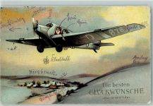 Neujahr Glückwunsch Flugzeug 1929 Lithographie
