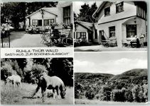 99842 O5906 Ruhla - Gasthaus Zur schönen Aussicht Pferde Rückseite mit Abschürfungen bzw Kleberesten