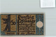 10115 W1000 Steglitz Notgeldschein 50 Pfennig Notgeld Berliner Bär Frühere Kirche von Steglitz