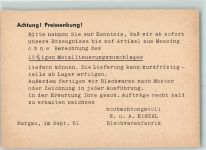 89331 W8872 Burgau , Schwab KEINE AK Werbekarte Kinzel Blechwarenfabrik