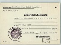 66740 W6630 Saarlouis - Dokument Geburtsbescheinigung 1957 Stempel Standesbeamte