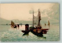 Netze sind eingeholt - signiert - Stengel 19897 , gute Erhaltung Fischerboot Künstlerkarte