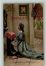 betet in der Kirche AK Gute Erhaltung Gretchen 1908 Prägedruck