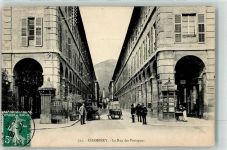 73000 Chambery 1909 - la Rue des Portiques Emailleschild Maggi
